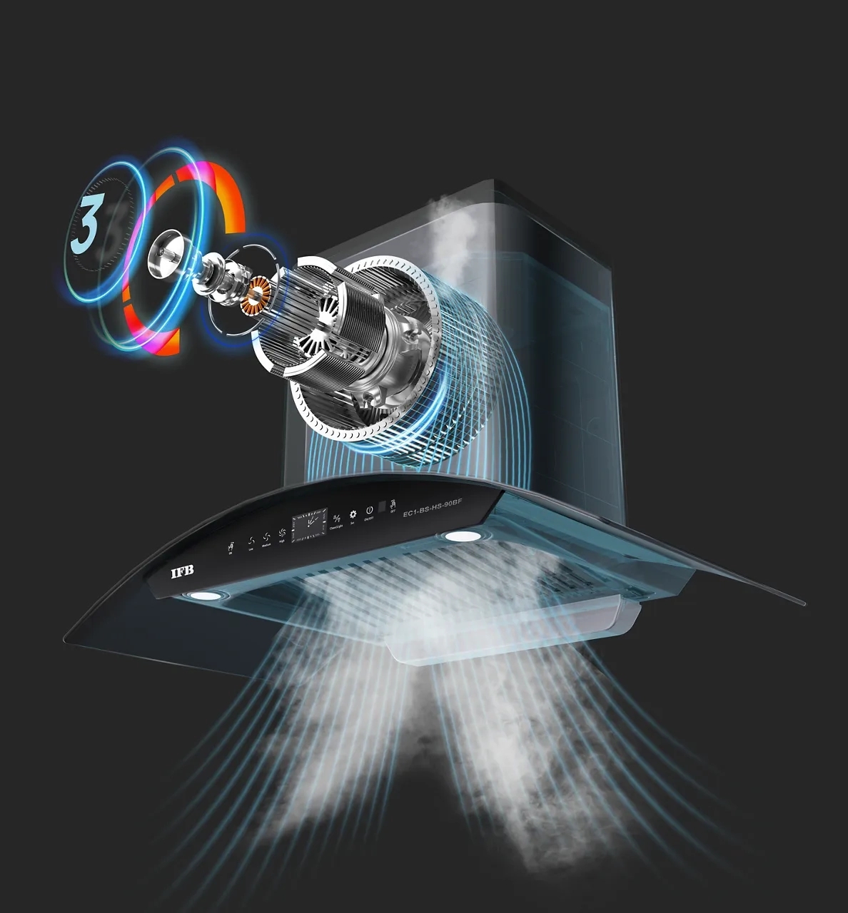 IFB 90 Cm Wall Mounting Chimney With 3 Speed Motor 4