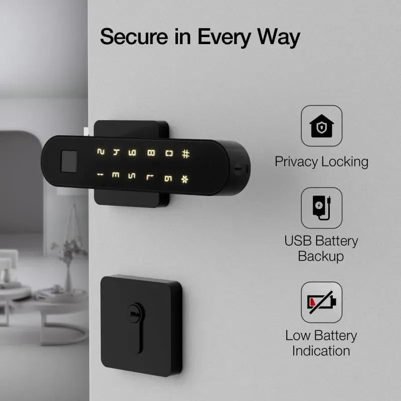 Ozone Smart Bluetooth Internal Lock with Rose Plate for Wooden & Metal Doors - OZ-FDL-22-R LIFE BLACK 4
