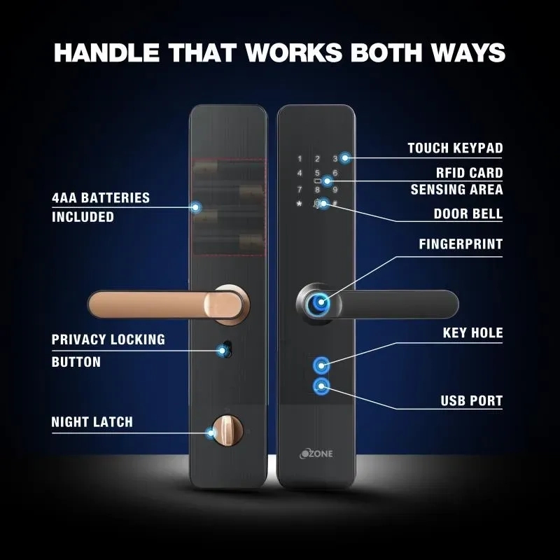 Ozone Smart Bluetooth Lock for Wooden & Metal Doors - Rose Gold 3
