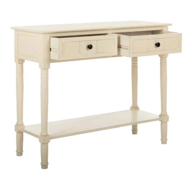 Asian Arts Farmhouse White Console Table With 2 Drawers & Lower Shelf | Entryway Accent 1