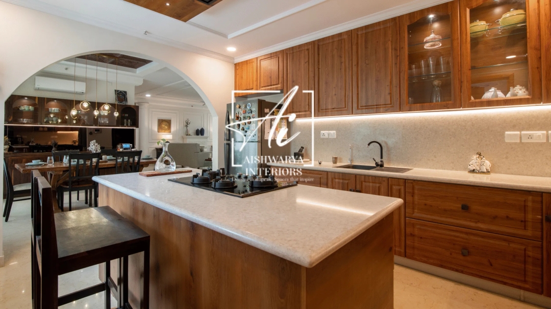 Open Kitchen with Dining Area In 4 BHK Mantri Espana Apartment