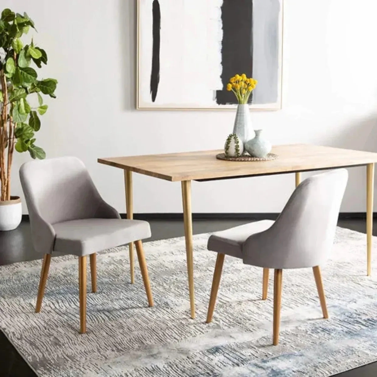 WoodenTwist Mid-Century Slate And Gold Finish Dining Chair (Set Of 2) 9