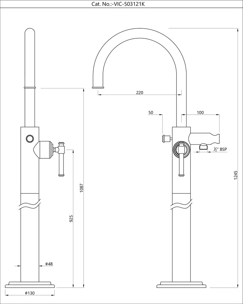 Artize Exposed Parts of Floor Mounted Single Lever Bath Mixer - Gold Bright PVD - VIC-GBP-503121K 1