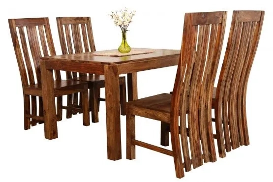 GKW Sheesham Furniture: Solid Wood Four Seat Dining Set In Natural Finish by Studio GKW : Colours available: Brown 1 5