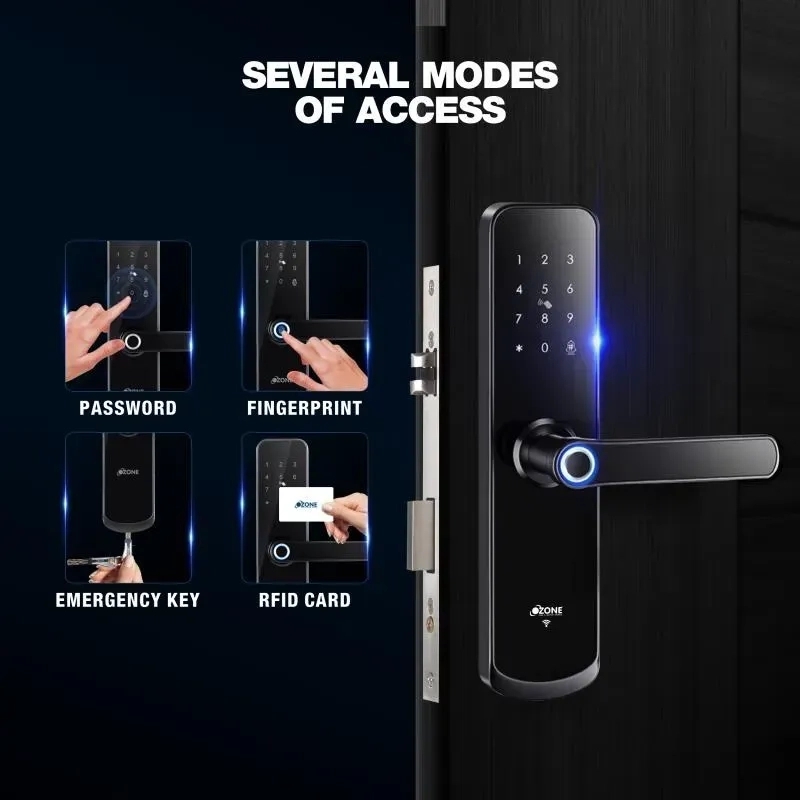 Ozone Smart Digital Lock for Wooden & Metal Doors - OZ-FDL-04-Std Black by Ozone for Entrance : Colours available: Black 5 6