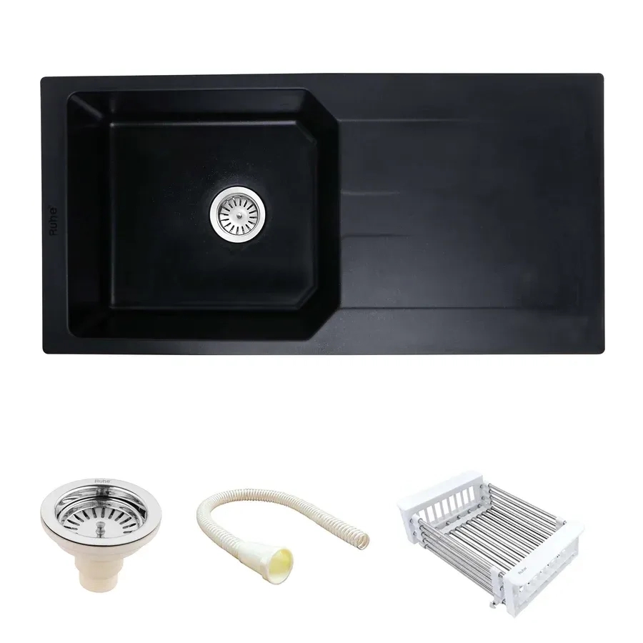 Ruhe Quartz Single Bowl With Drainboard Kitchen Sink - 39 X 20 X 9 Inches - Black by Ruhe : Colours available: Black 7 1