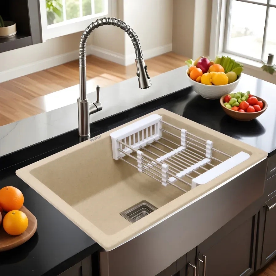 Ruhe Quartz Single Bowl Kitchen Sink - 21 X 18 X 9 Inches - Tan by Ruhe : Colours available: Tan