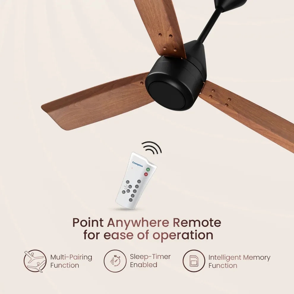 Crompton Energion Groove Remote BLDC Ceiling Fan - Dark Cherry Wood by Crompton : Colours available: Brown 12 5