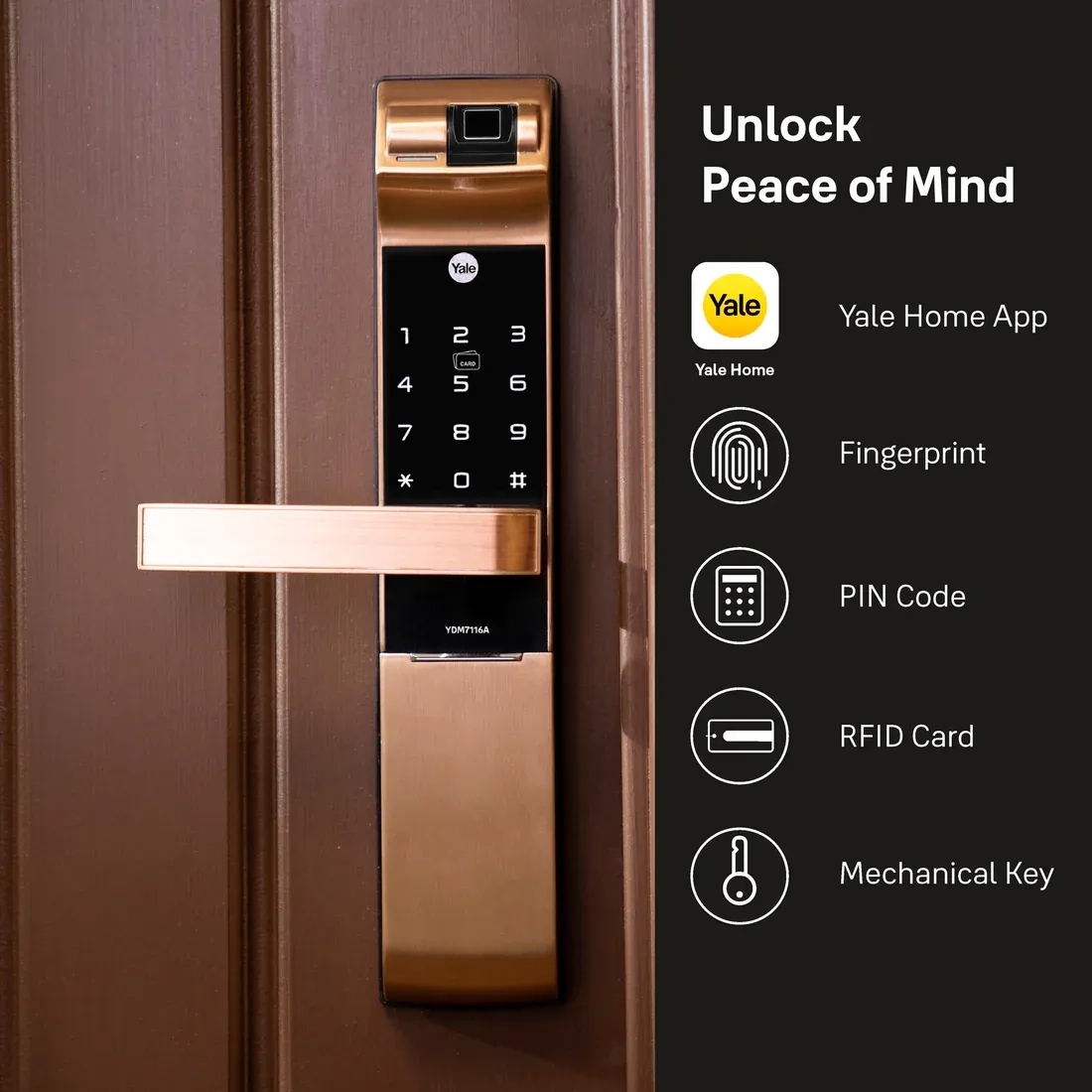 YDM 7116A Smart Lock Red Bronze YDM 7116A Smart Lock with Fingerprint PIN Code RFID Card Mechanical Key Bluetooth module by Yale 9 2