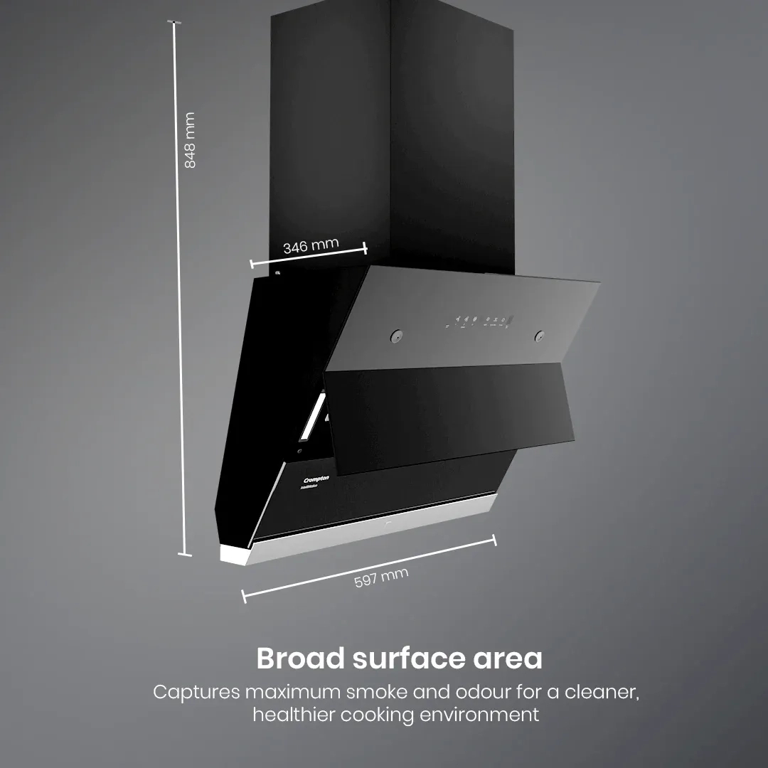 Crompton IntelliMotion Inclined 60cm Filterless Chimney by Crompton : Colours available: Black 5 7