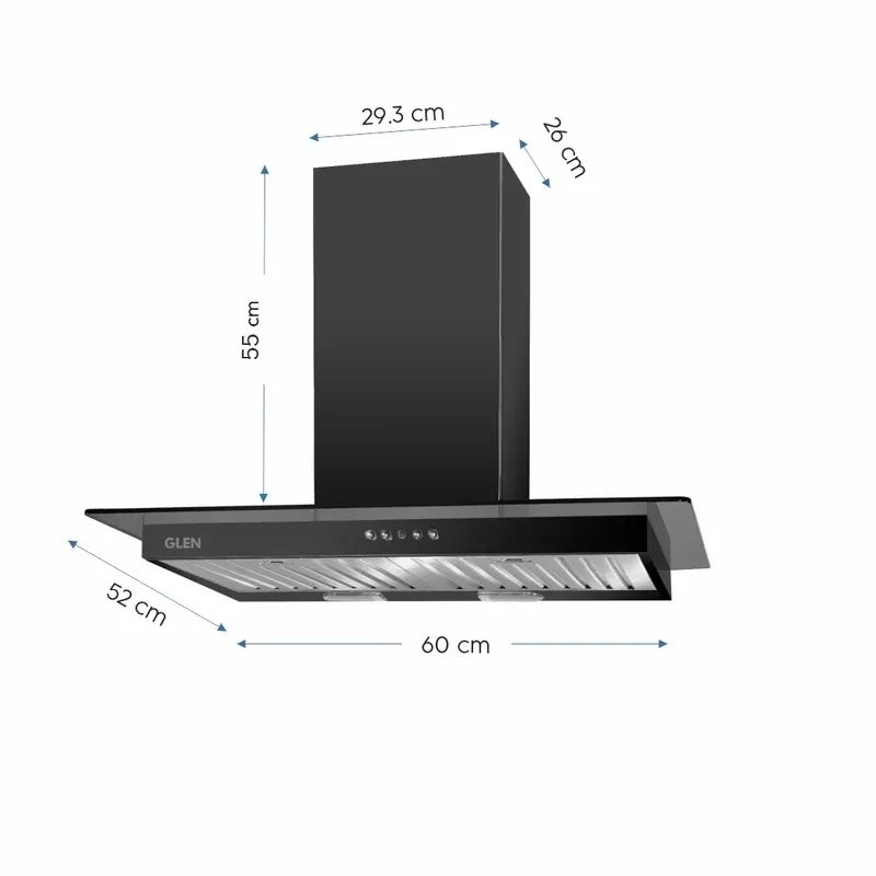 Glen Designer Kitchen Chimney with Push Button Control Baffle Filters 60cm 1000 m3/h - Black (6062 BL) 7