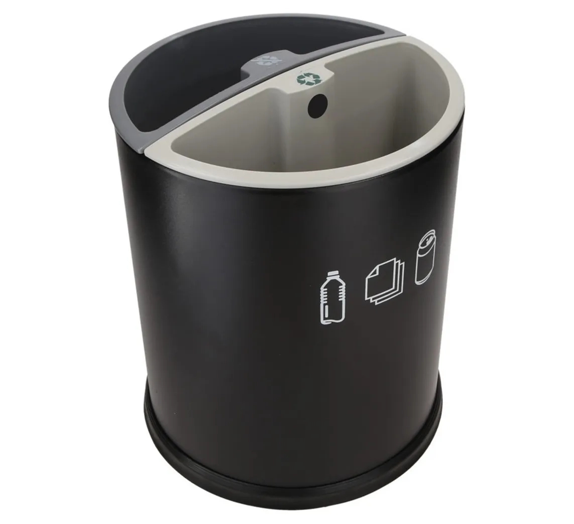 Dolphy 10 ltr Black Round Room Dustbins With Two Container - DWBN0012 by Dolphy for Hotel, Resort : Colours available: Black