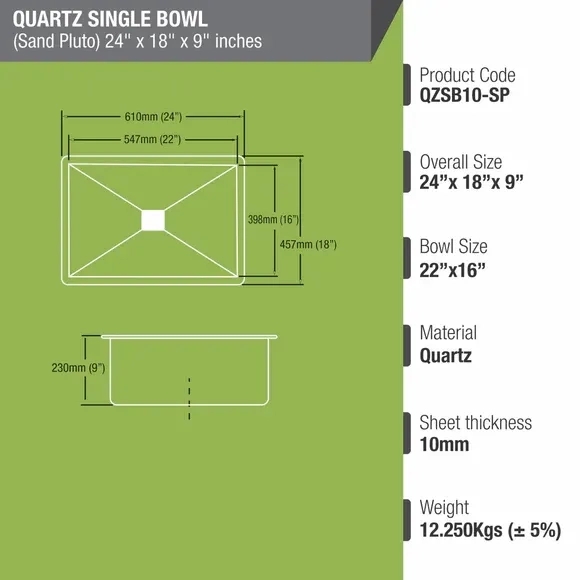 Lipka Smokey Grey Quartz Single Bowl with Drainboard Kitchen Sink (36 x 18 x 9 Inches) 2