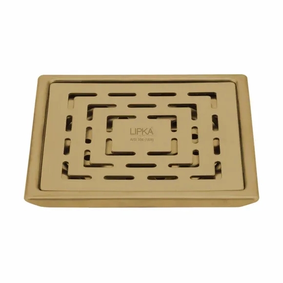 Lipka Orange Exclusive Square Floor Drain in Yellow Gold PVD Coating (6 x 6 Inches)