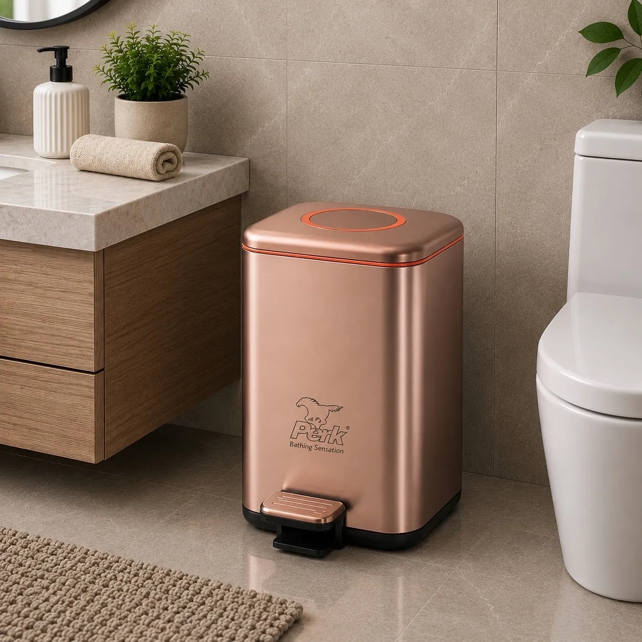 Perk Regent Dustbin 12 Litre - Rose Gold