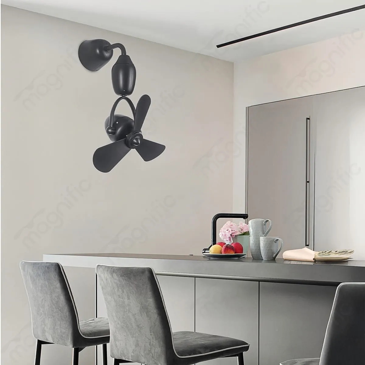 Magnific Volley – 16” Oscillating Wall and Ceiling Fan with Remote and Timer - Matte Black by Magnific : Colours available: Black