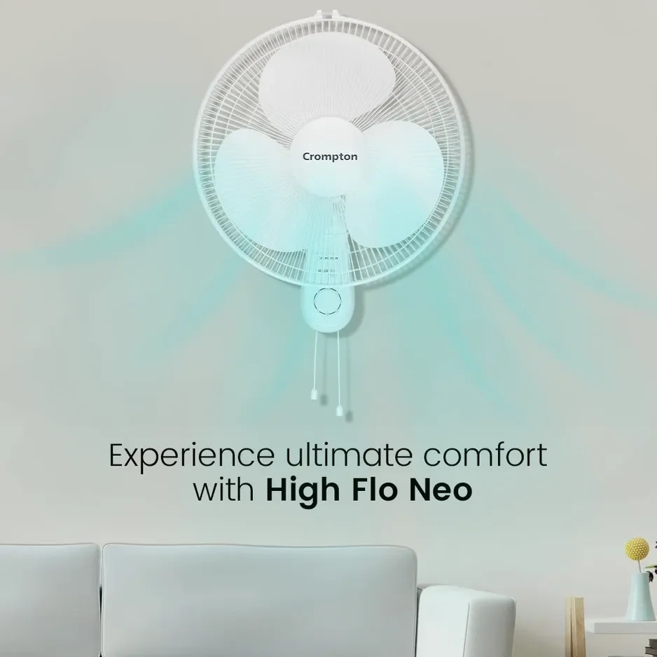 Crompton Hiflo Neo Wall Mounted Fan - White by Crompton : Colours available: White 9 1