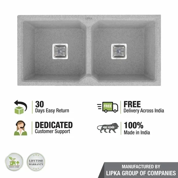 Lipka Sand Pluto Quartz Double Bowl Kitchen Sink (37 x 18 x 9 Inches) 3