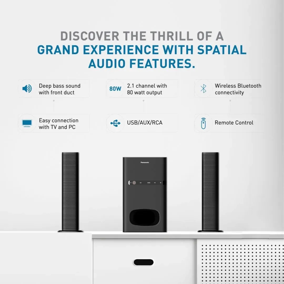 Panasonic 80 W, 2.1 CH USB, Auxiliary Multimedia Speaker System with Convertible Soundbar and Multi-Connectivity Option (SC-HT260GW-K, Black) by Panasonic : Colours available: Black 3 3