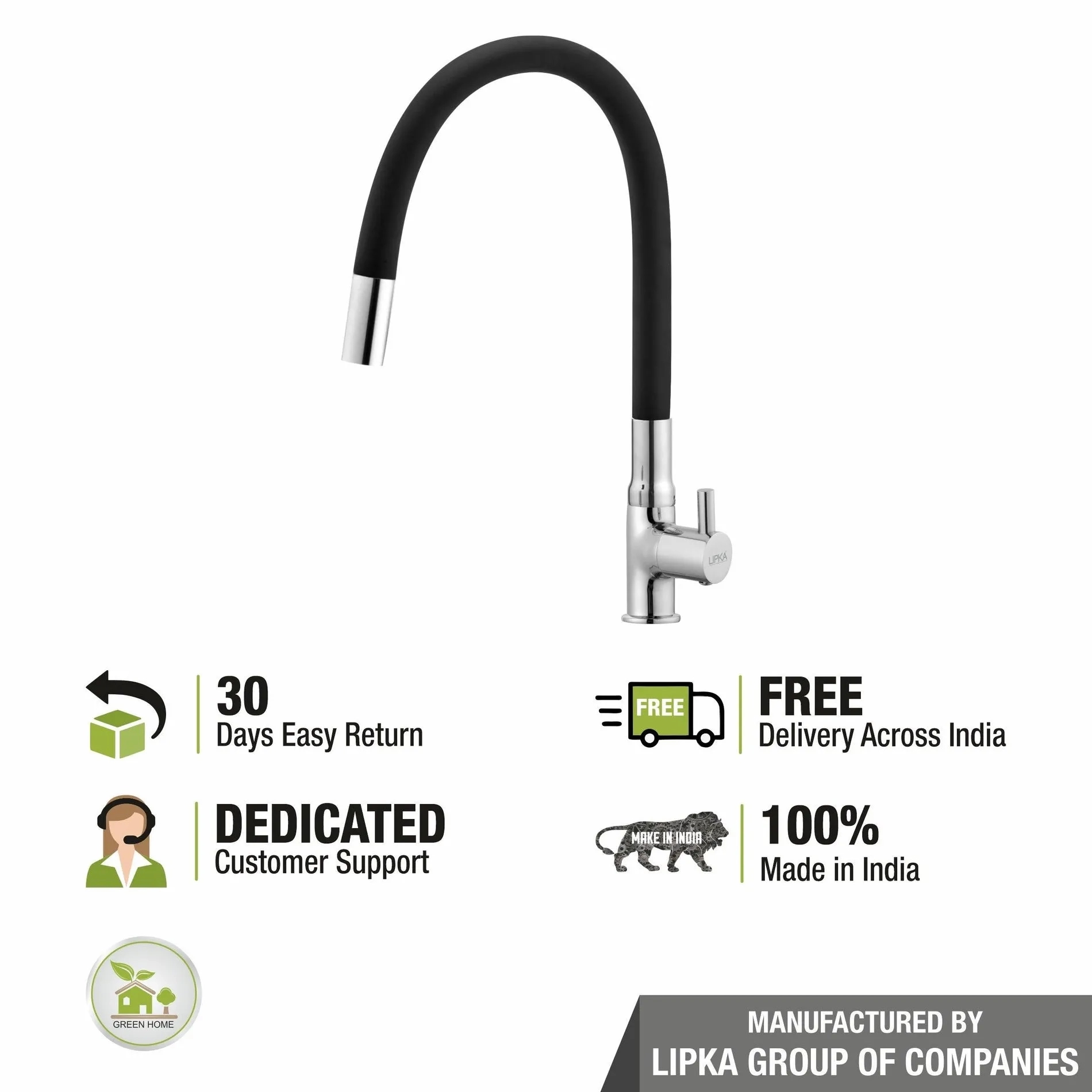 Lipka Kyron Swan Neck Brass Faucet with Flexible Silicone Spout (Black) 5