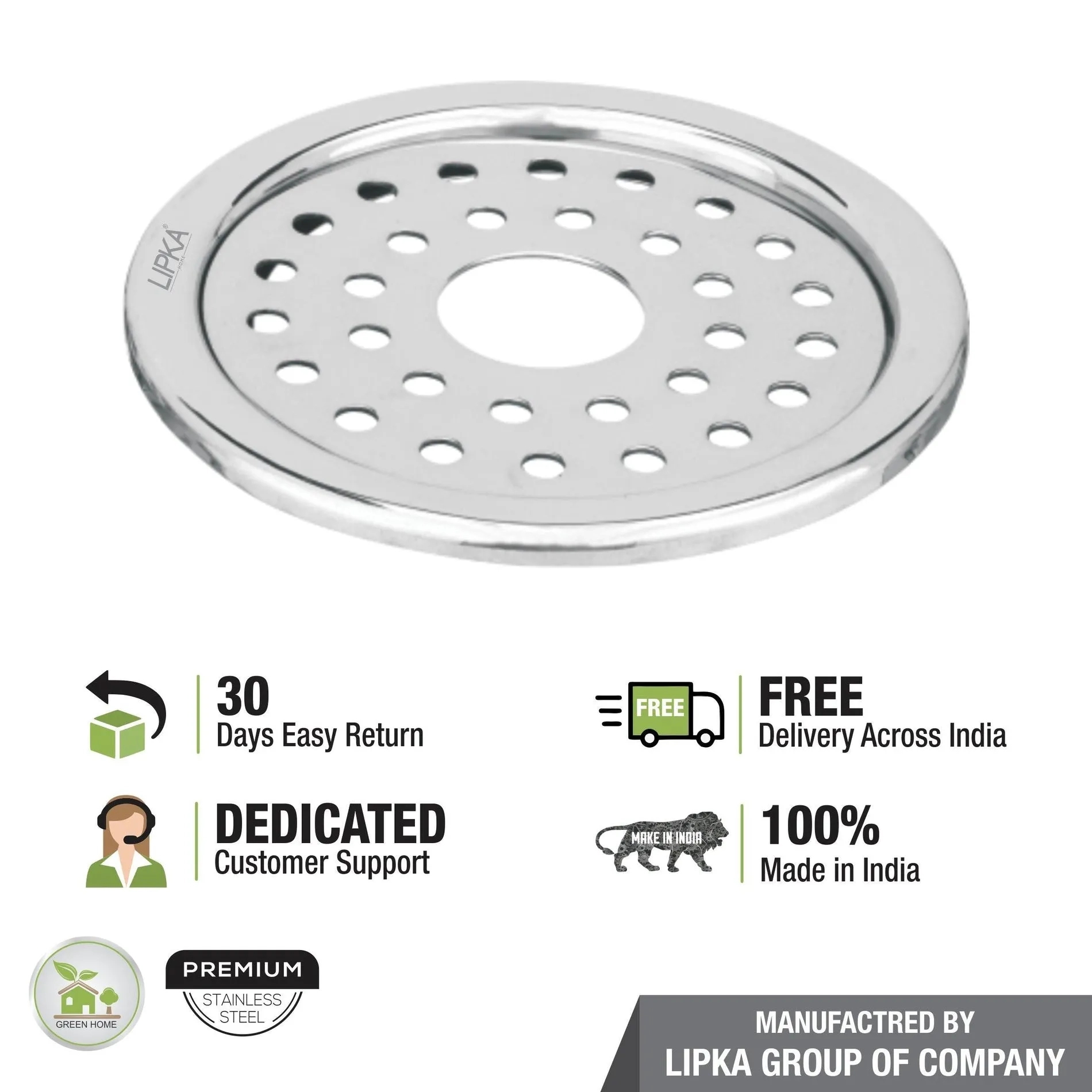 Lipka Eon Round Floor Drain with Plain Jali & Hole (5 inches) 4