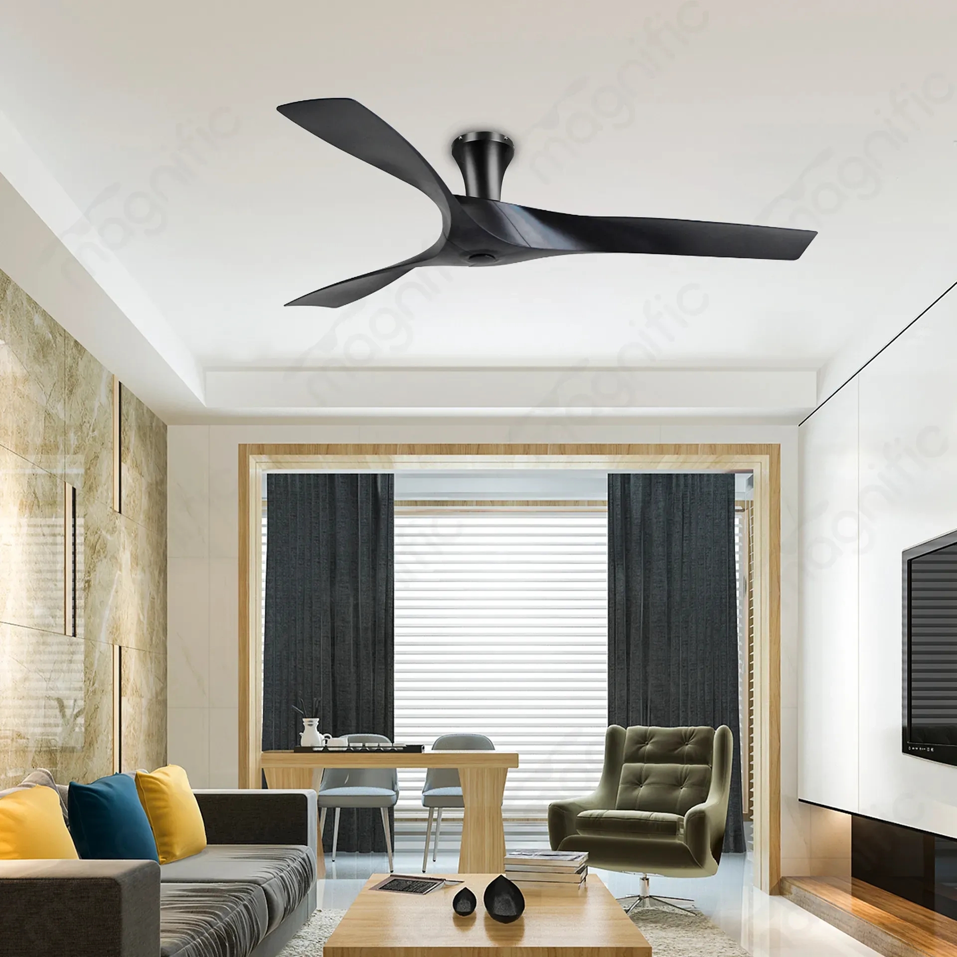 Magnific Sensation Hugger – 56” Modern Low-Profile Ceiling Fan Design - Matte Black by Magnific : Colours available: Black