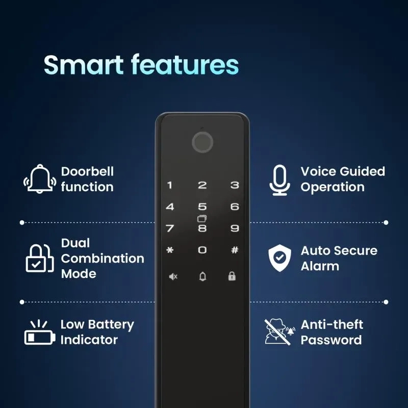 Ozone Smart Wi-Fi External Lock with Integrated HD Video Camera for Wooden & Metal Doors, 4-Way Access, OzoLife App, Fingerprint, Password, RFID Card, 40-100 mm Door Thickness, Free Installation, 3 Years Warranty (Black) by Ozone : Colours available: Black 2 2