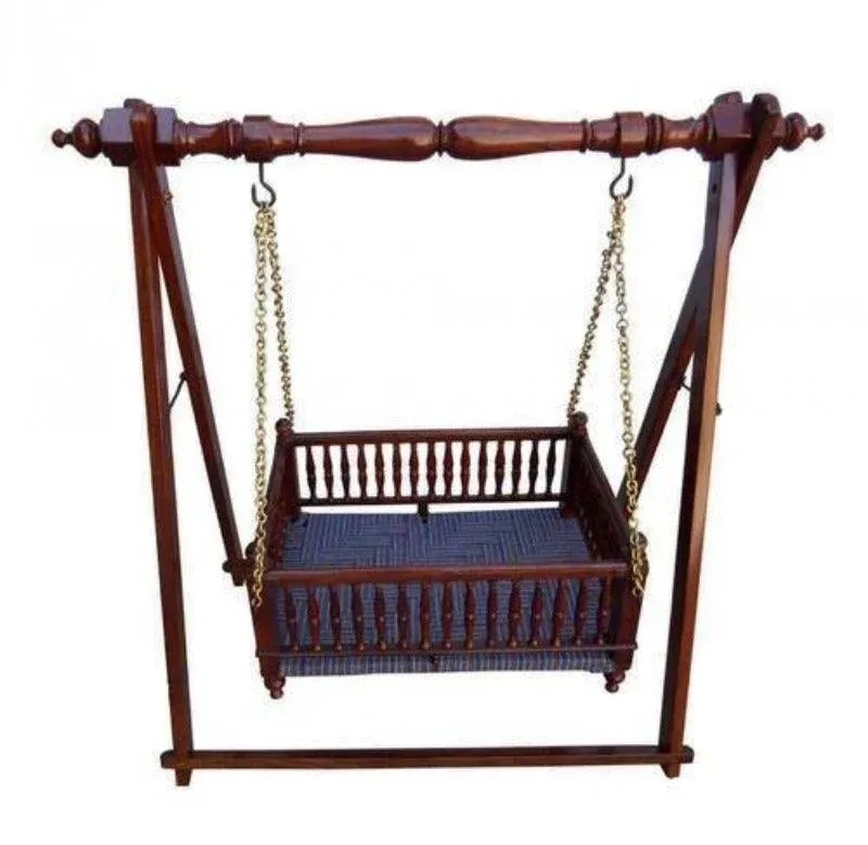 Wooden Twist Bazzy Handmade Teak Wood Baby Cradle Traditional Swing Cradle for Newborns Safe, Durable, Eco-friendly Baby Bed 2