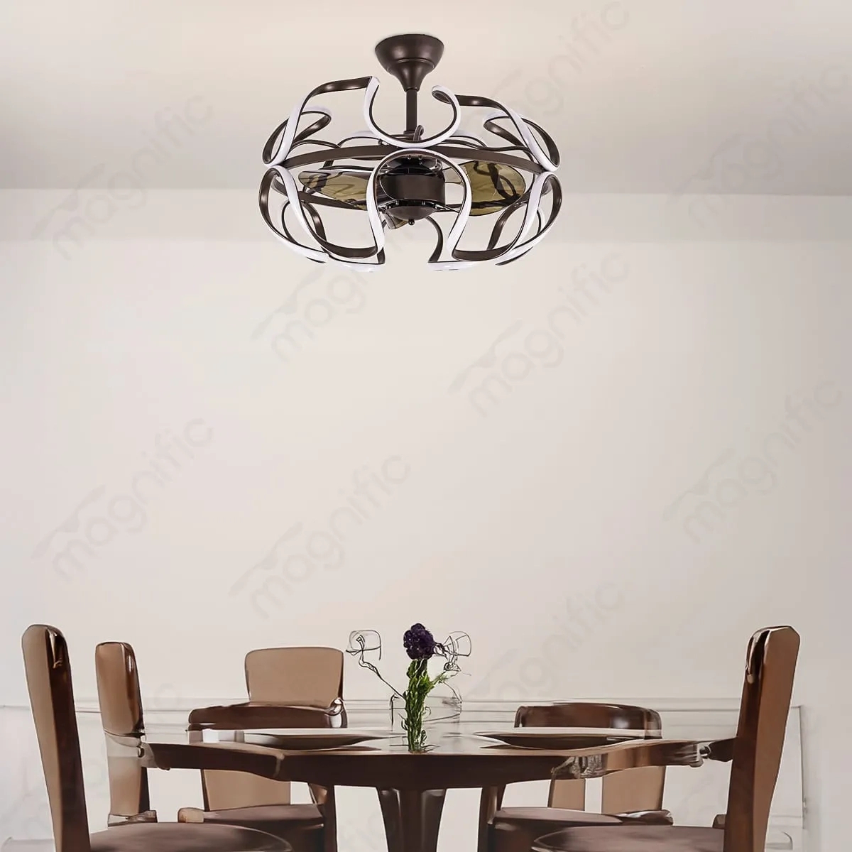 Magnific Flora – 22″ Designer Chandelier Fan with LED Light - Dark Brown by Magnific : Colours available: WoodyBrown