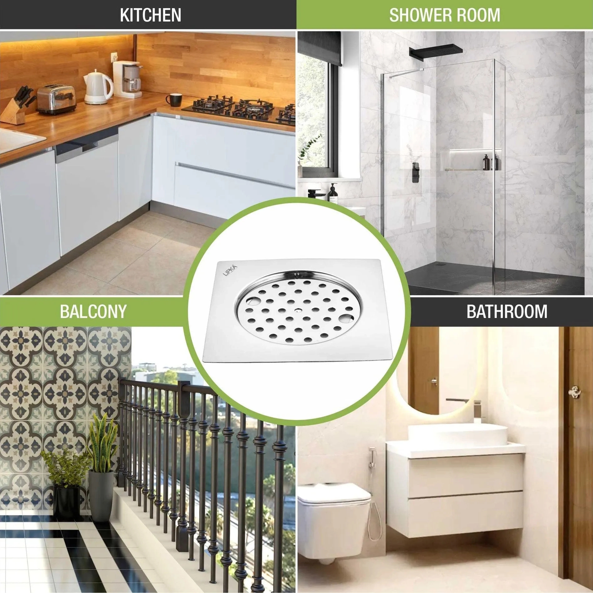 Lipka Eon Square Flat Cut Floor Drain with Plain Jali and Lock (6 x 6 Inches) 5