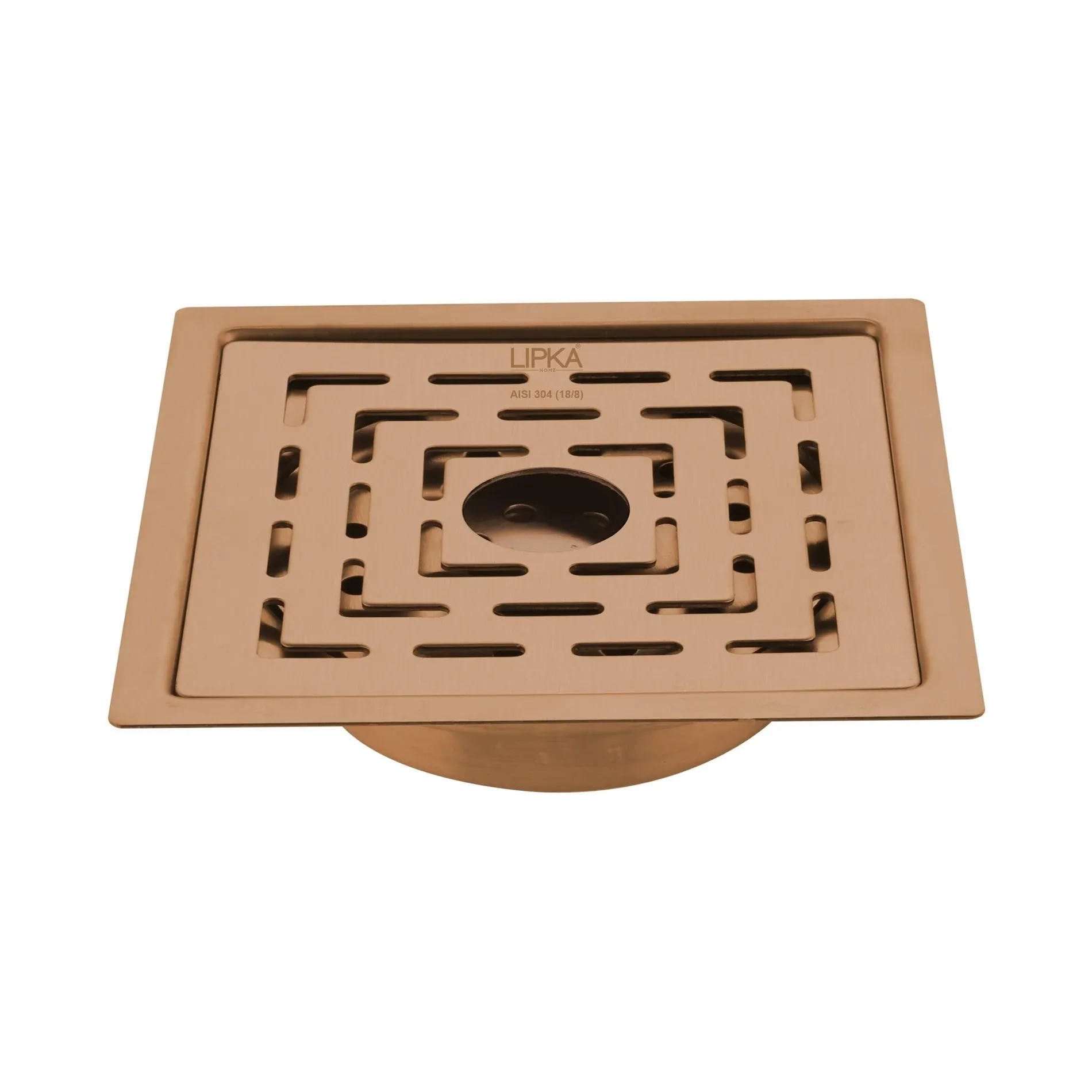 Lipka Orange Exclusive Square Flat Cut Floor Drain in Antique Copper PVD Coating (6 x 6 Inches) with Hole & Cockroach Trap