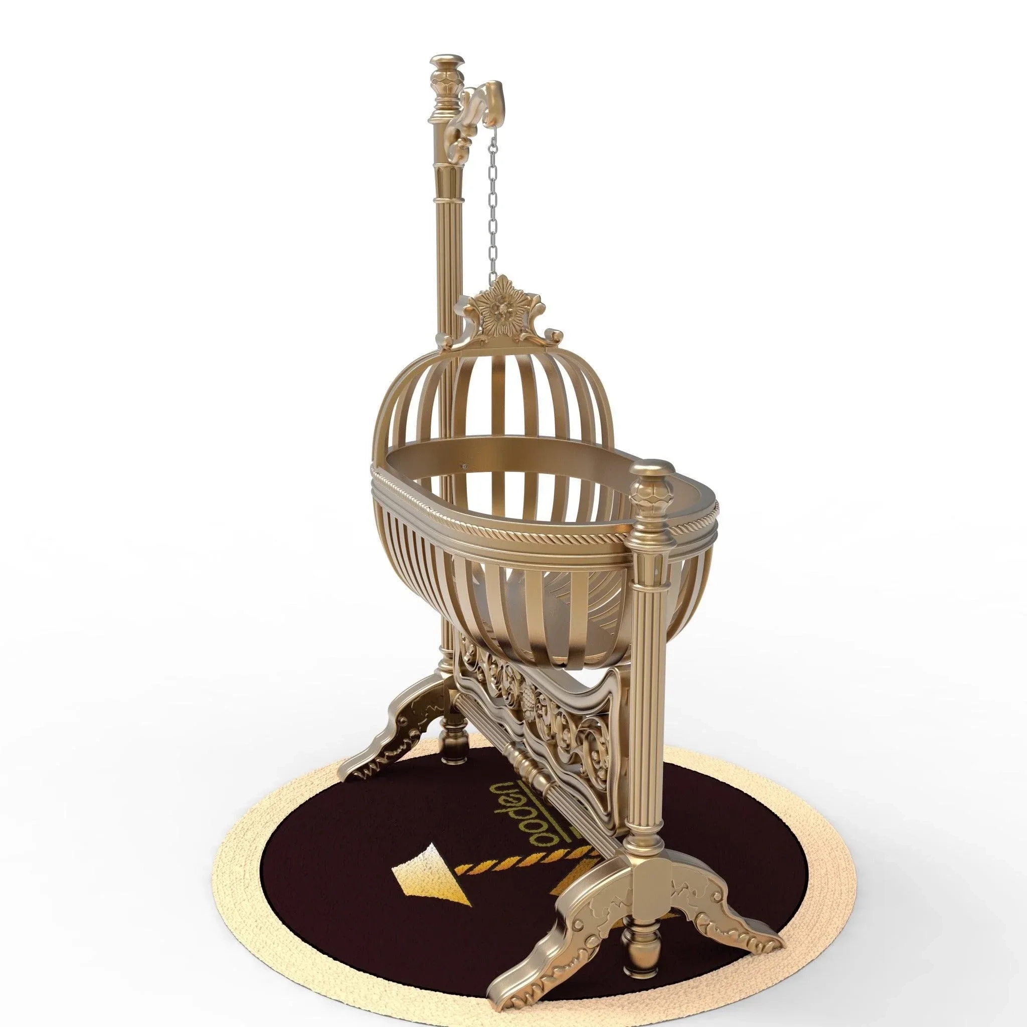 Wooden Twist Royal Teak Wood Baby Cradle (Golden Finish) 3