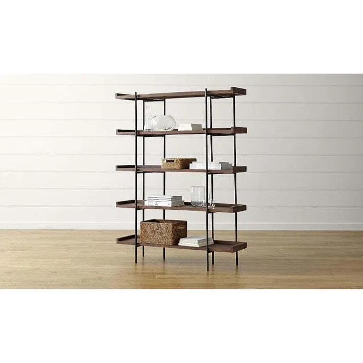Asian Arts Tall Industrial Shelf with Black Metal Frame and Wooden Tiers – 5 Tier Storage Rack by Asian Arts : Colours available: WoodyBrown 4 1