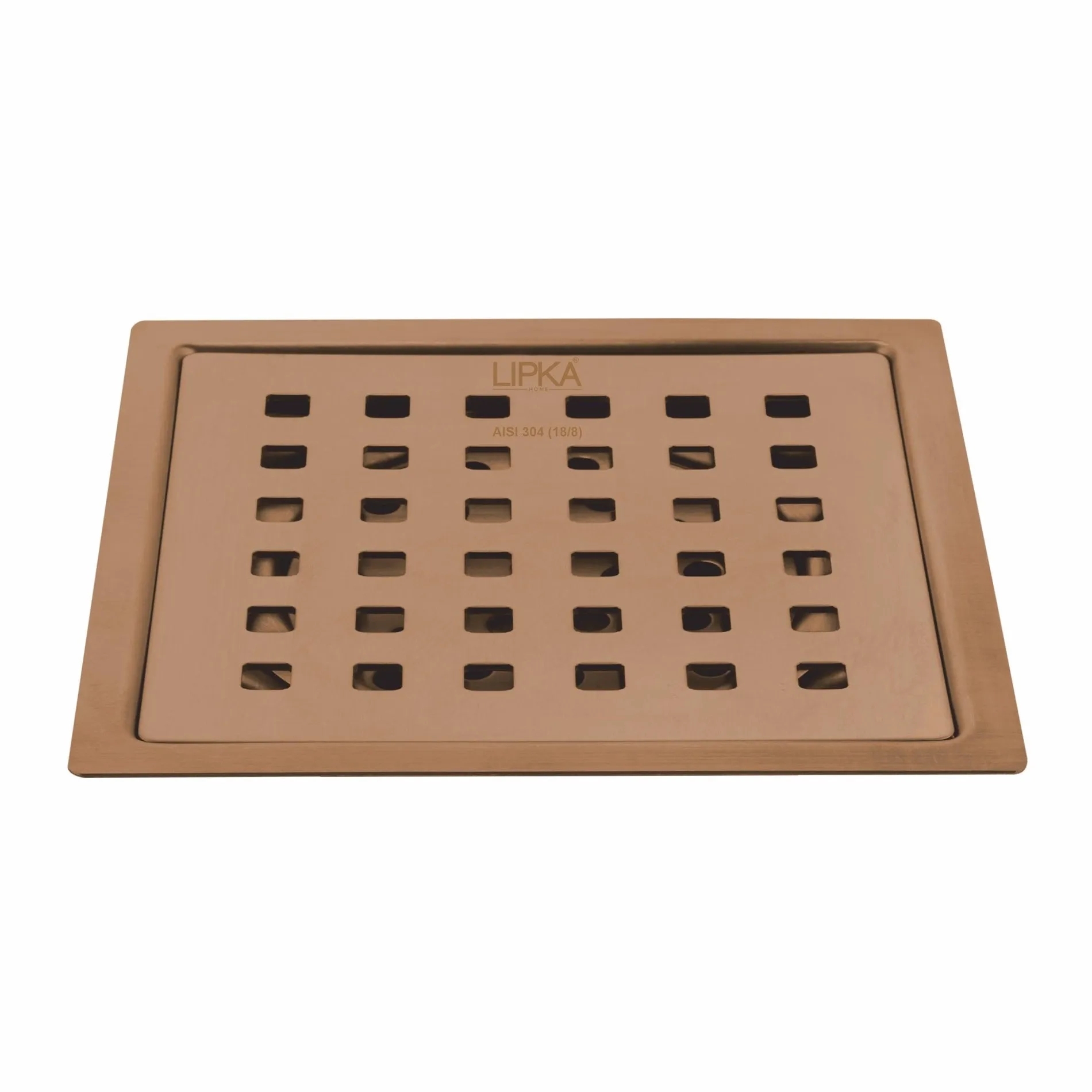 Lipka Red Exclusive Square Flat Cut Floor Drain in Antique Copper PVD Coating (5 x 5 Inches)