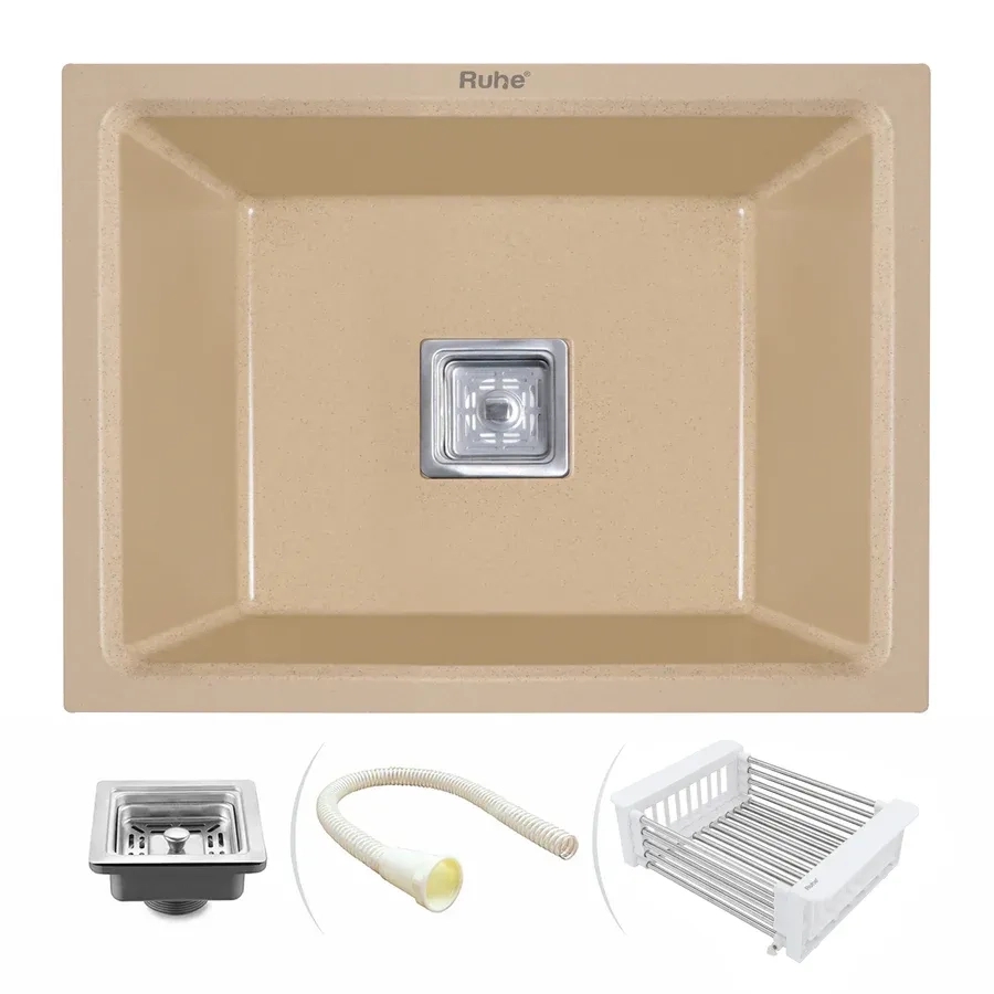 Ruhe Quartz Single Bowl Kitchen Sink - 21 X 18 X 9 Inches - Tan by Ruhe : Colours available: Tan 3 1