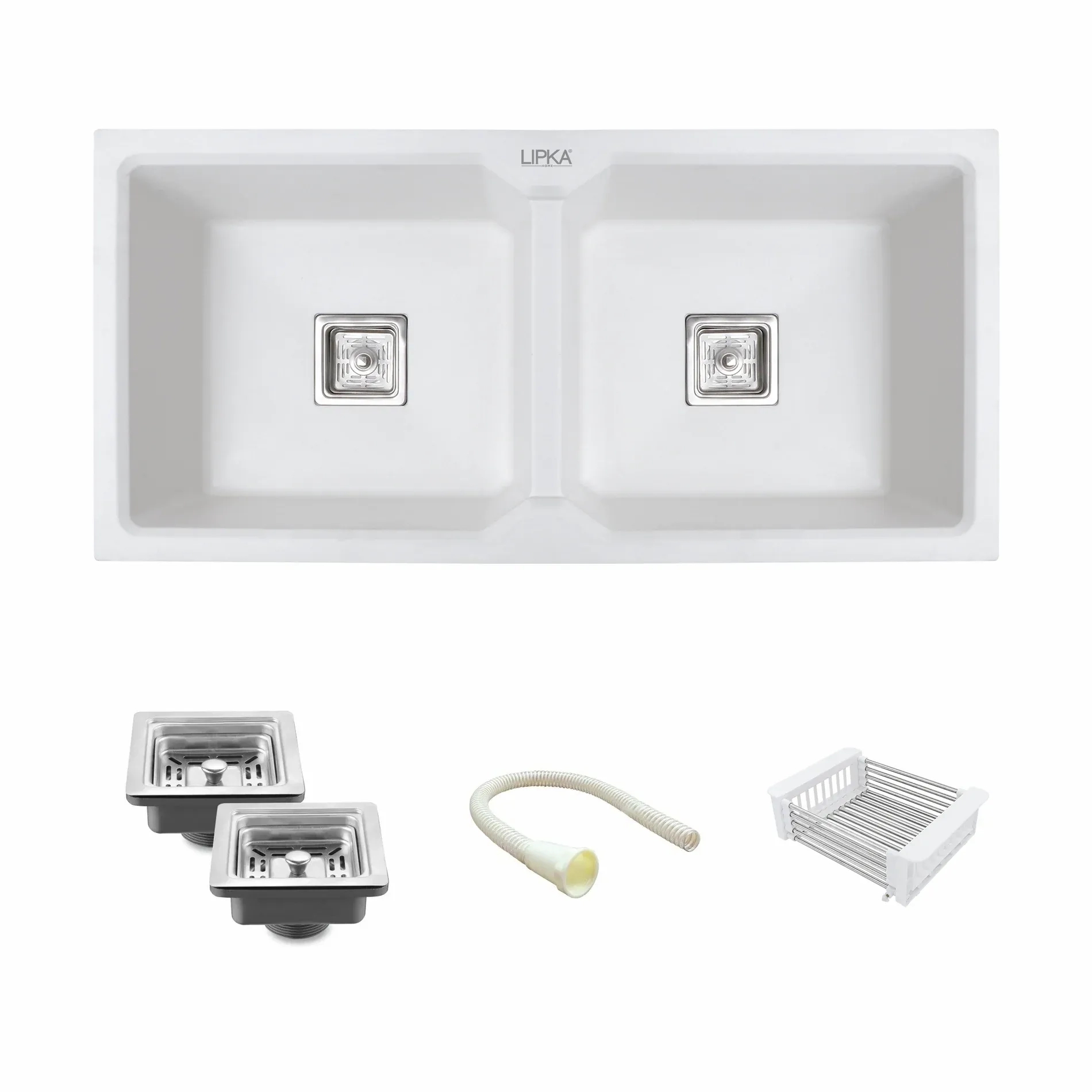 Lipka Crystal White Quartz Double Bowl Kitchen Sink (45 x 20 x 9 Inches) 1
