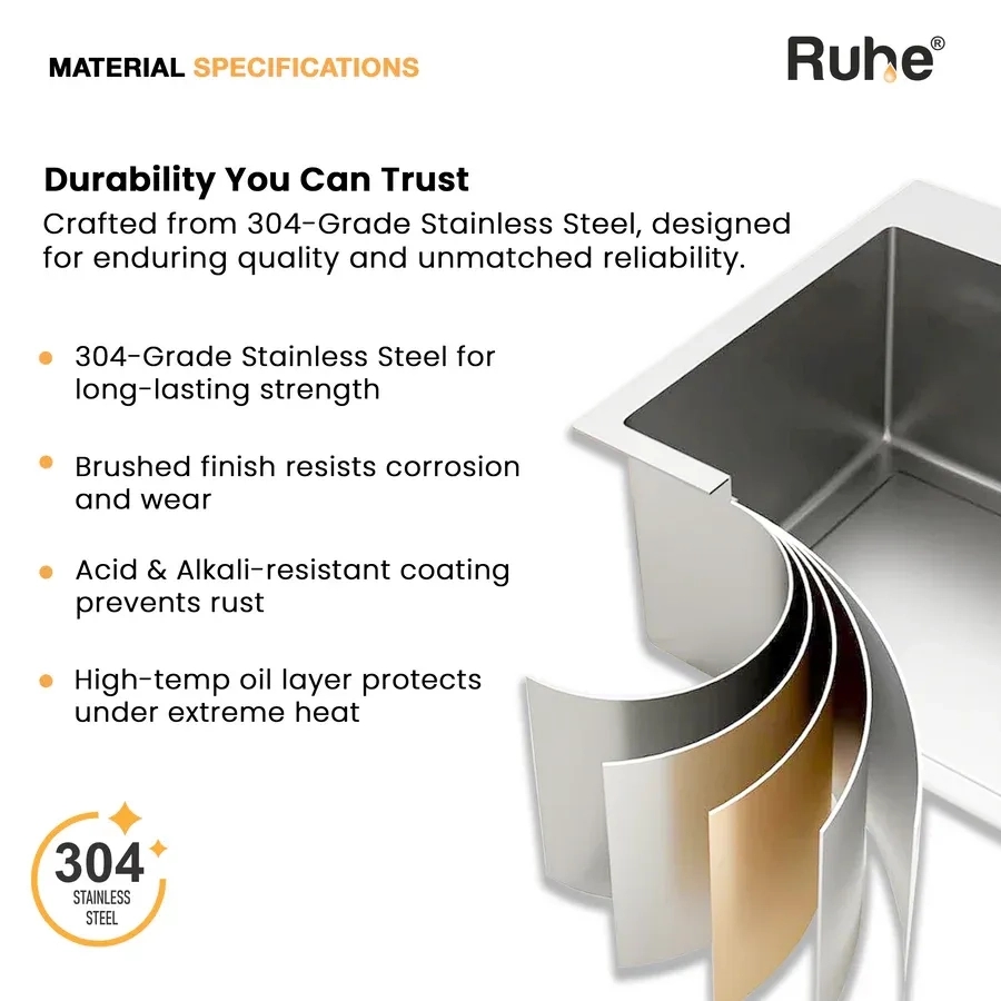 Ruhe Handmade Single Bowl Kitchen Sink - 21 X 18 X 10 Inches by Ruhe : Colours available: Silver 5 7