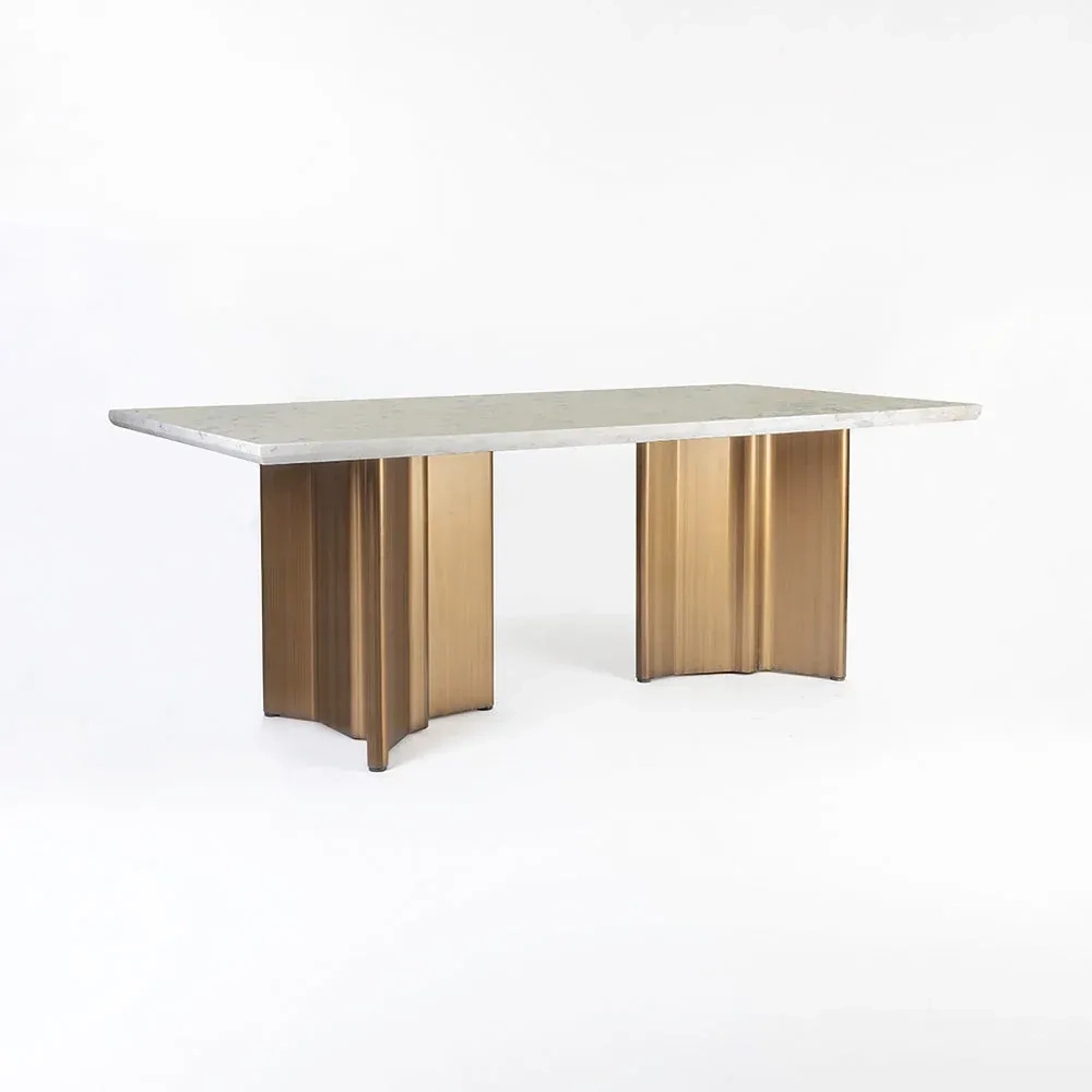 LivingShapes Omar Marble 8 Seater Dining Table with Iron - Brass / Baswada by Living Shapes : Colours available: GoldMattPVD, FloralWhite 2 2