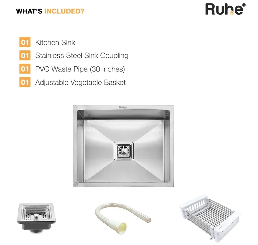 Ruhe Handmade Single Bowl Kitchen Sink - 21 X 18 X 10 Inches by Ruhe : Colours available: Silver 4 8