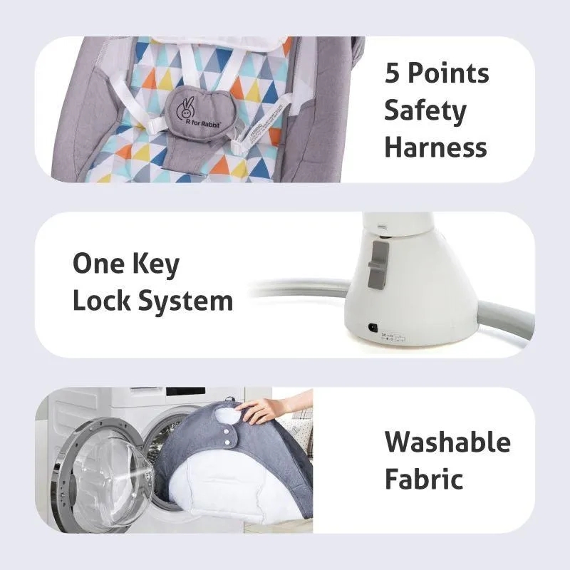 R for Rabbit Cocoon The Smart Auto Baby Swing - Grey Multi 7