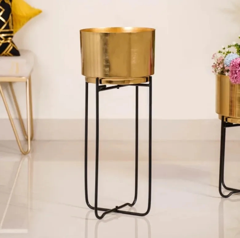 Nestasia Luxe Metal Floor Planter With Stand Gold Set Of 2 by Nestasia : Colours available: Gold 5 5