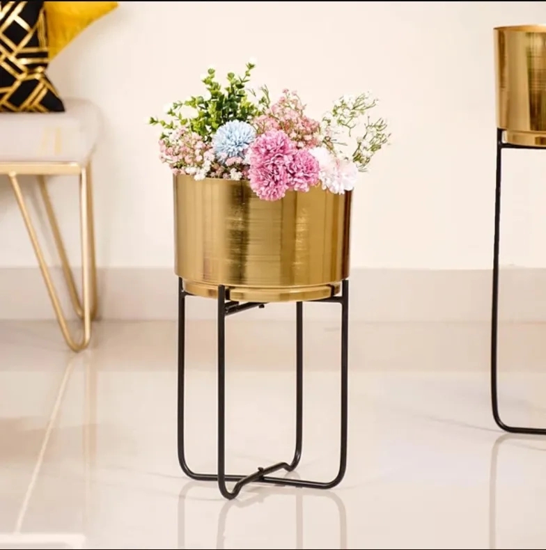 Nestasia Luxe Metal Floor Planter With Stand Gold Set Of 2 by Nestasia : Colours available: Gold 1 3