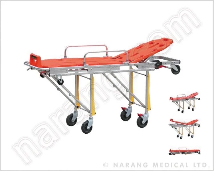 Narang Medical HF5122 : Stretcher Ambulance With Adjustable Back Rest & Pull Along Handles by Narang Medical Limited : Colours available: Orange