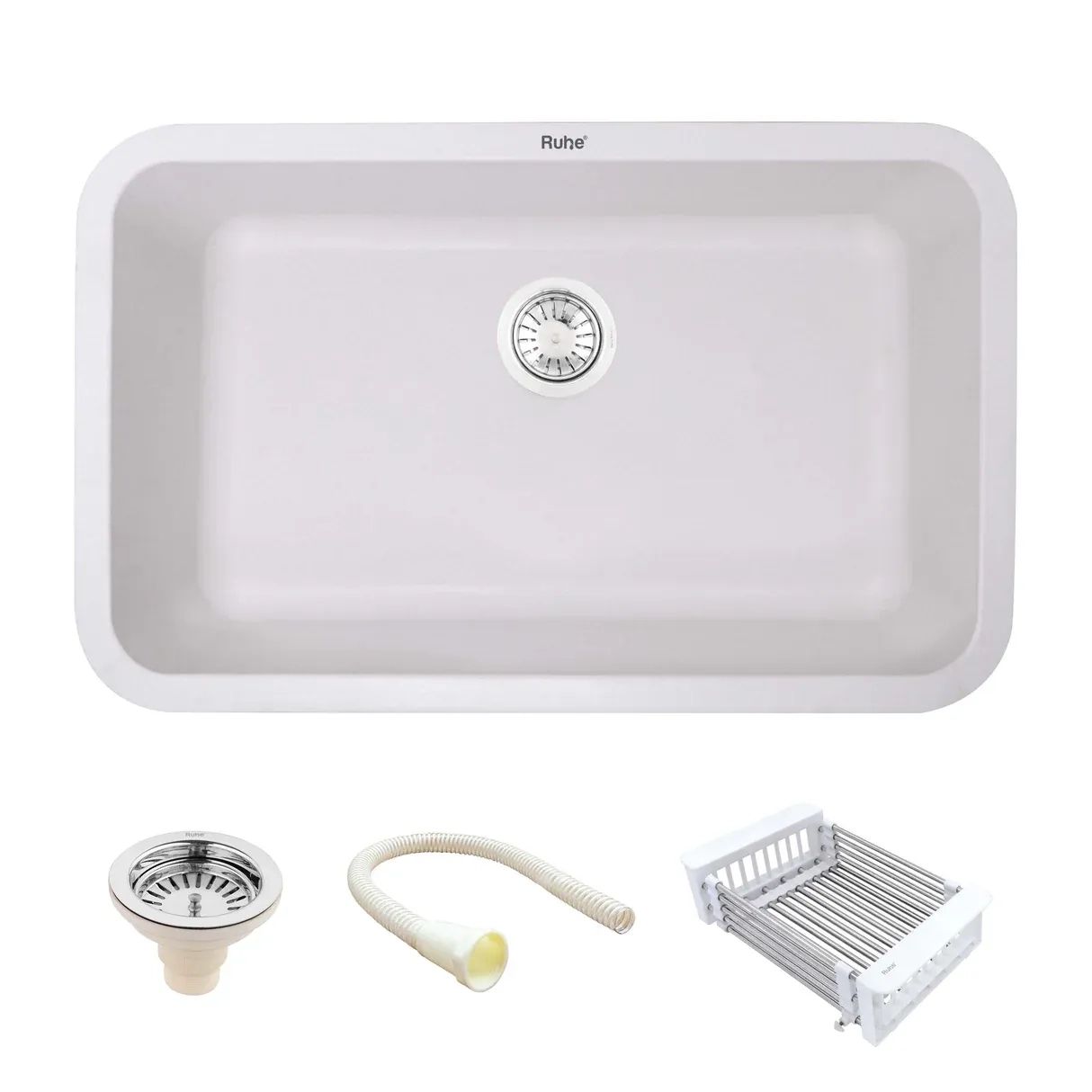 Ruhe Quartz Single Bowl Kitchen Sink 31 X 19 X 9 Inches - White by Ruhe : Colours available: White 6 1