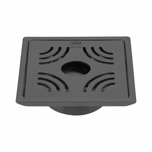 Lipka Purple Exclusive Square Floor Drain in Black PVD Coating (6 x 6 Inches) with Hole & Cockroach Trap