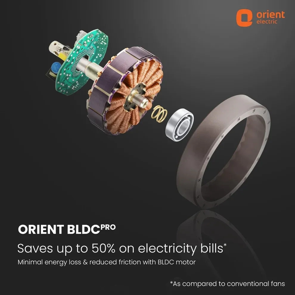 Orient Electric Aeroslim with IoT, Remote & 3CCT Underlight BLDC PRO Smart Ceiling Fan 1200mm White by Orient Electric : Colours available: White 4 6