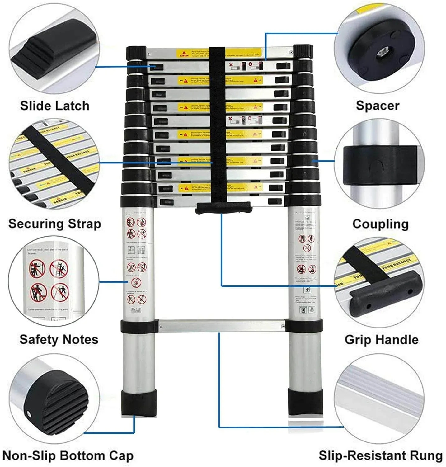 Avhe India Aluminium Telescopic Ladder 2.6 Meter by Avhe India for Indoor, Outdoor : Colours available: Chrome 2 2