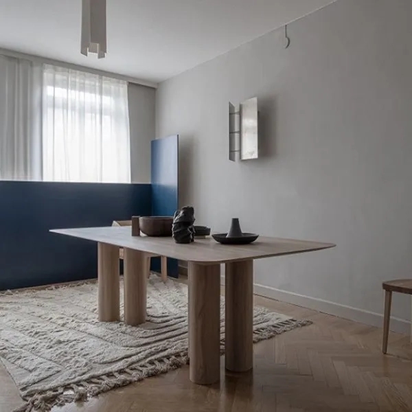 Asian Arts Modern Rectangular Dining Table – Solid Wood with Sculptural Round Legs by Asian Arts : Colours available: Tan