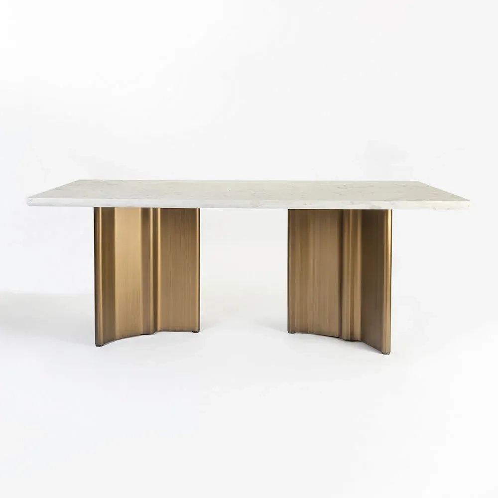 LivingShapes Omar Marble 8 Seater Dining Table with Iron - Brass / Baswada by Living Shapes : Colours available: GoldMattPVD, FloralWhite