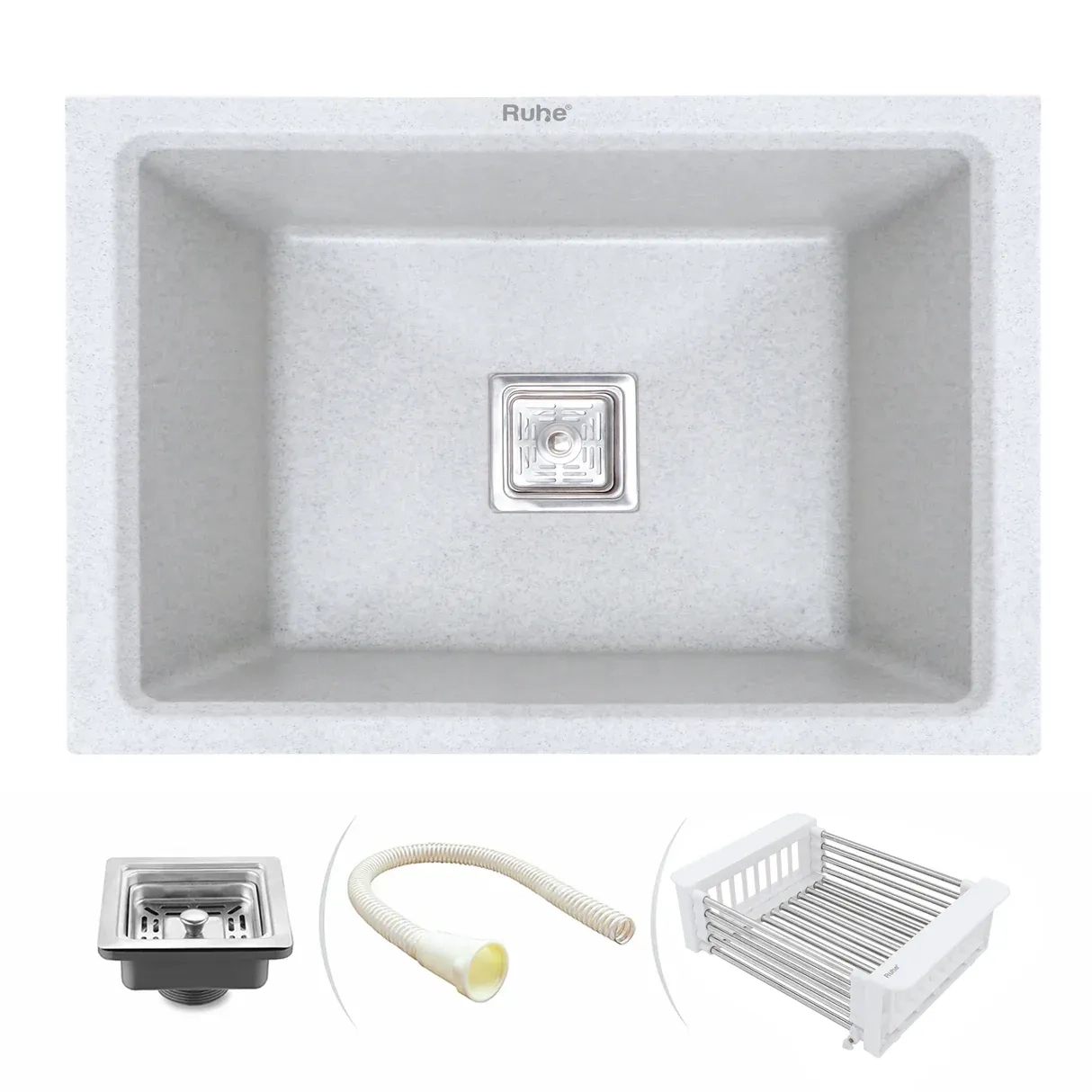 Ruhe Quartz Single Bowl Kitchen Sink 24 X 18 X 9 Inches - Chrome by Ruhe : Colours available: Chrome 3 1